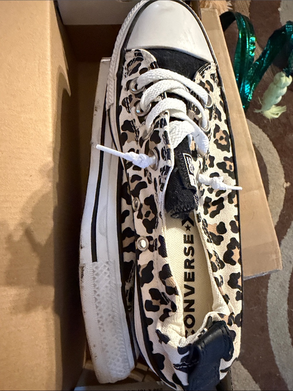 Converse Leopard Print Canvas Low Top Sneakers - White/Black/Tan